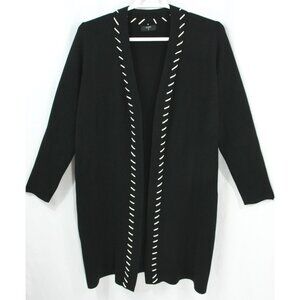 Tahari Open Front Whip Stitch Knit Sweater Cardigan Shawl Wrap Casual Black XL